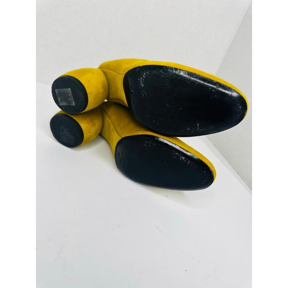 Dries Van Noten Yellow Mustard Suede Mules Slip-On Block Heel Designer EU 37 - Picture 3 of 10